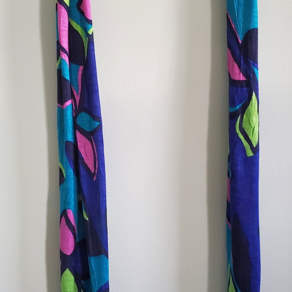 Vibrant Blue Floral Scarf with Pink & Lime Accents